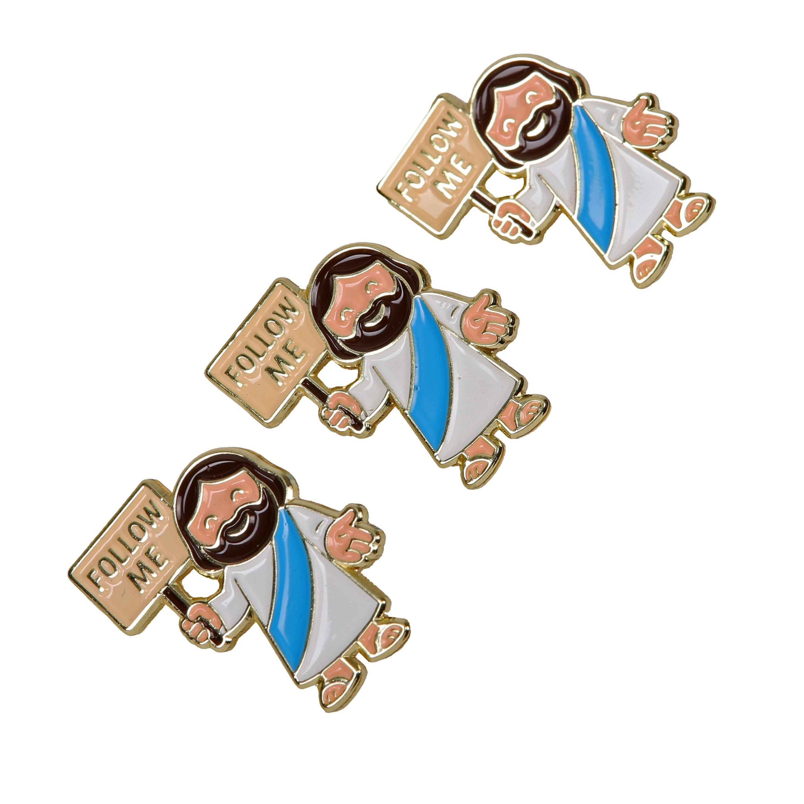 Follow Me Enamel Pin - Little Jesus With A Follow Me Sign - Pack of 3 - Image 3