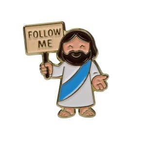 Follow Me Enamel Pin – Little Jesus With A Follow Me Sign – Pack of 3