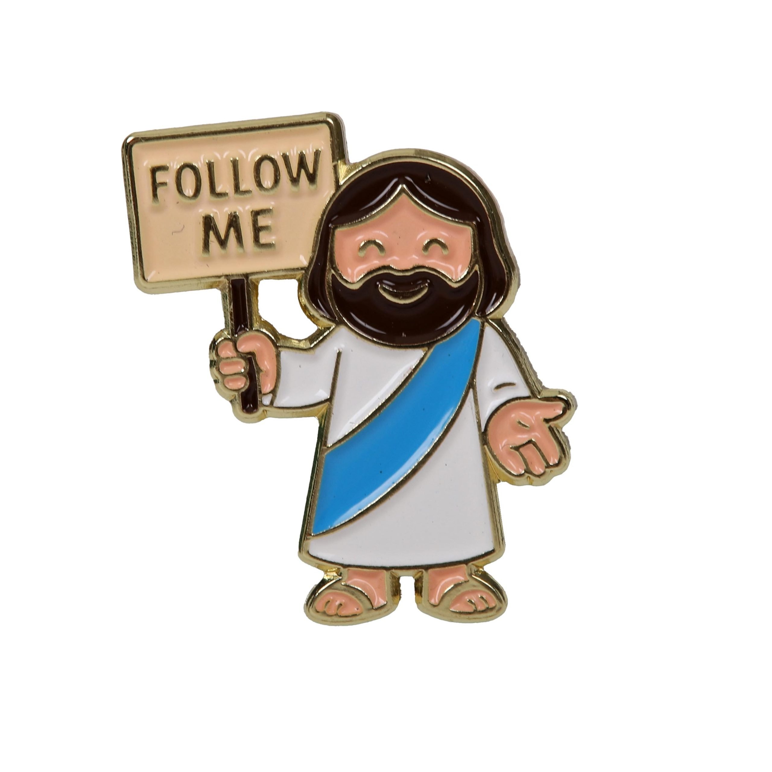 Follow Me Enamel Pin - Little Jesus With A Follow Me Sign - Pack of 3
