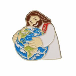 Jesus Loves The World Enamel Pin – Jesus Holding Earth – Pack of 3
