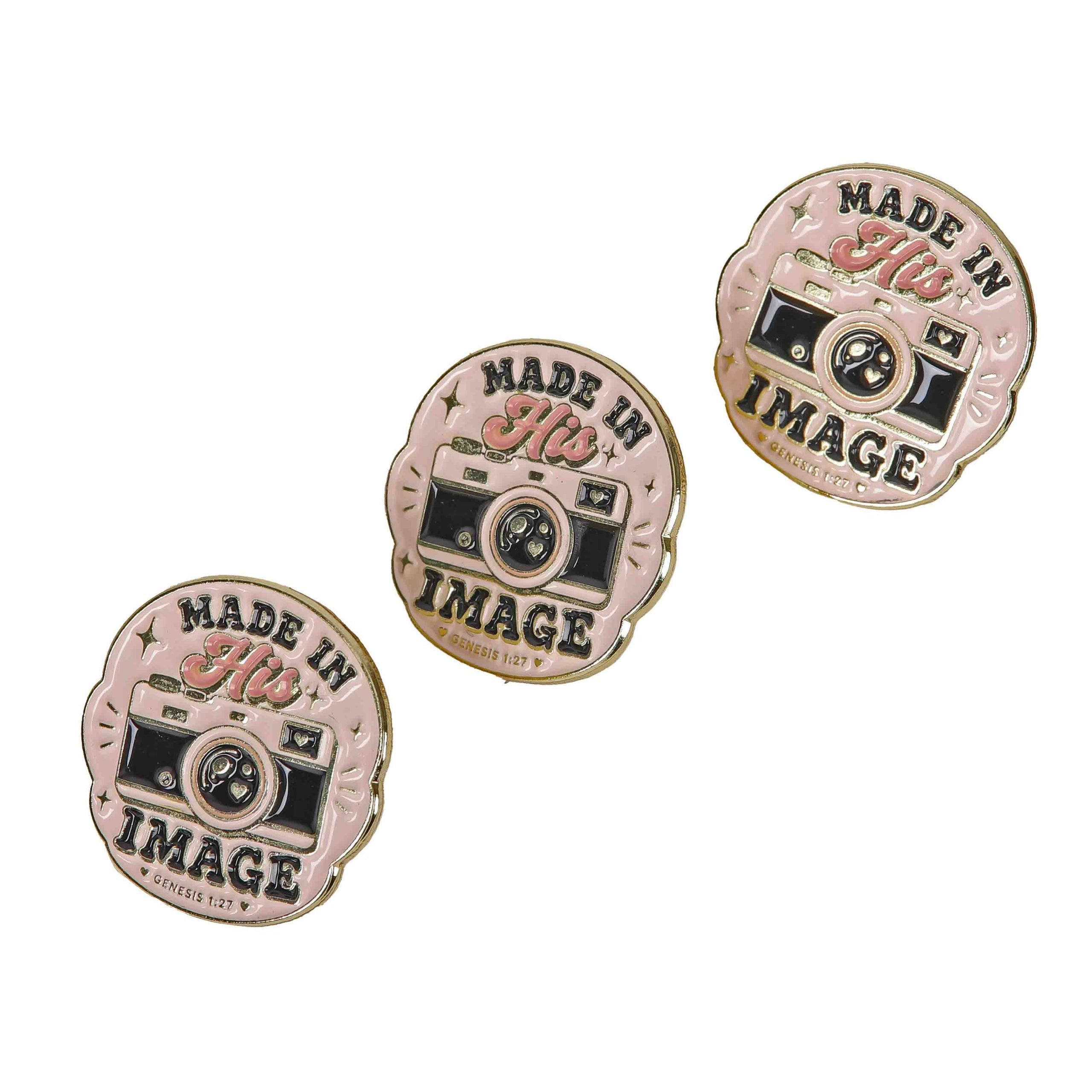 Made In His Image Enamel Pin - Genesis 1:27 Camera Design - Pack of 3 - Image 4
