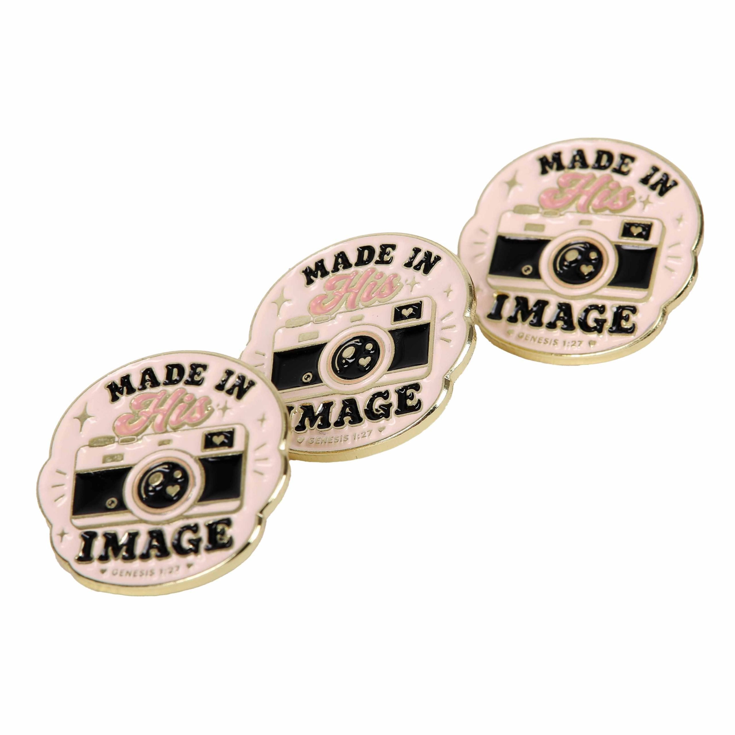 Made In His Image Enamel Pin - Genesis 1:27 Camera Design - Pack of 3 - Image 3