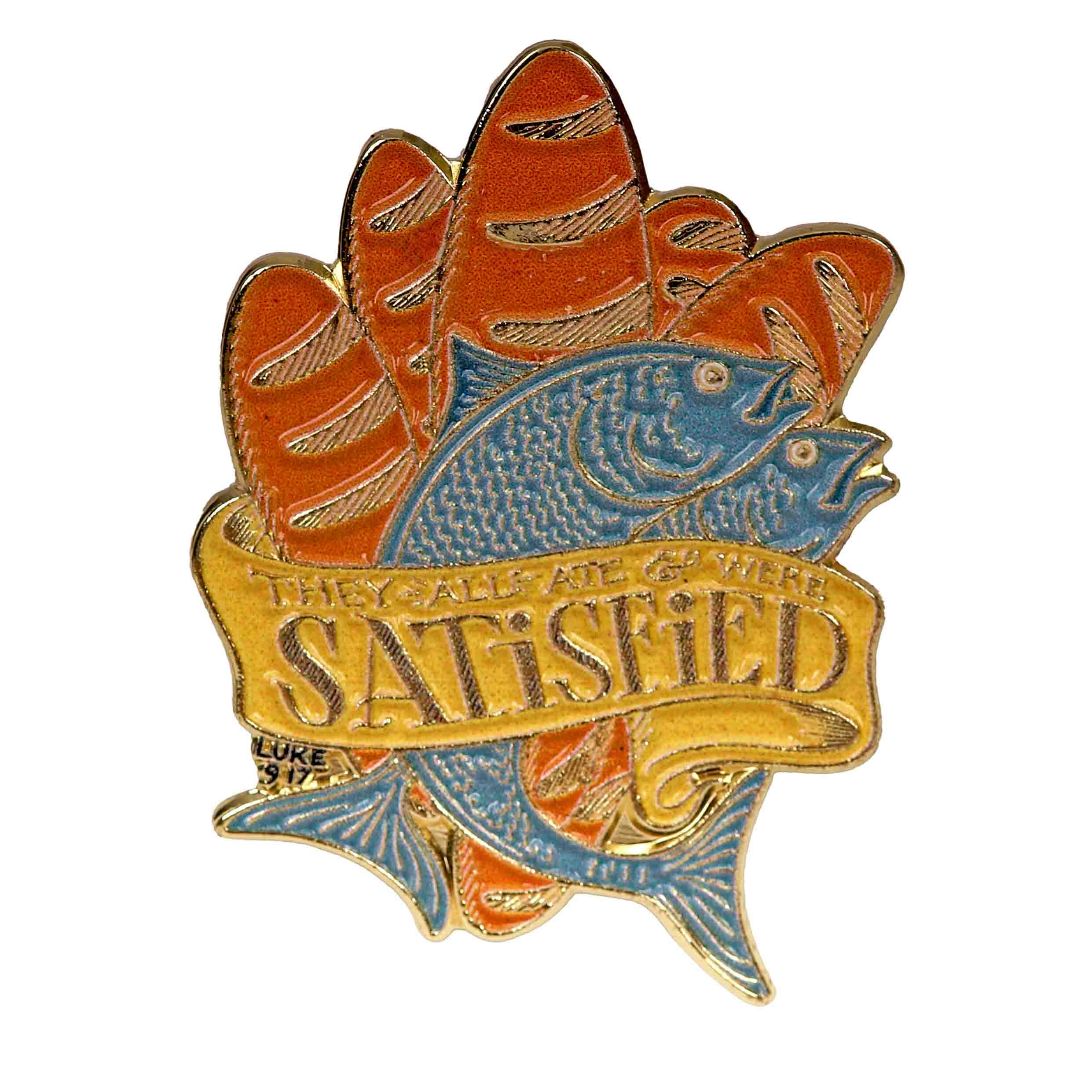 Loaves And Fishes Enamel Pin - Satisfied in Luke 9:17 - Pack of 3