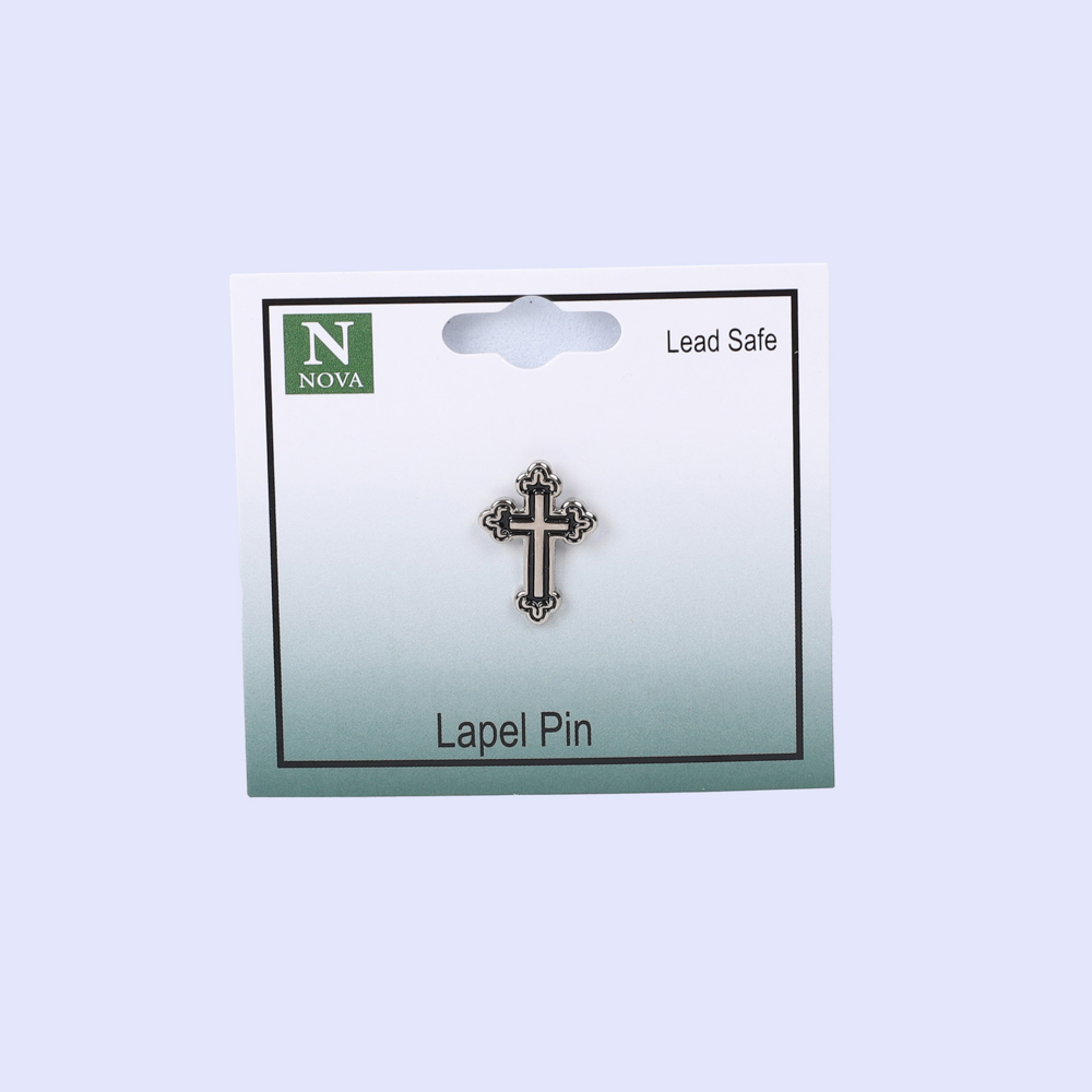 Lapel Pin Budded Cross Silver/Black PK3 - Image 2