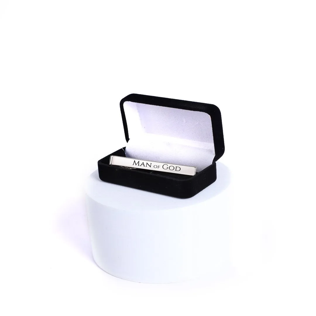 Silver Etched Tie Bar- Man Of God- Swanson Christian products