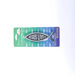 Auto Emblem – Jesus Lives Fish – Silver – Pack of 6