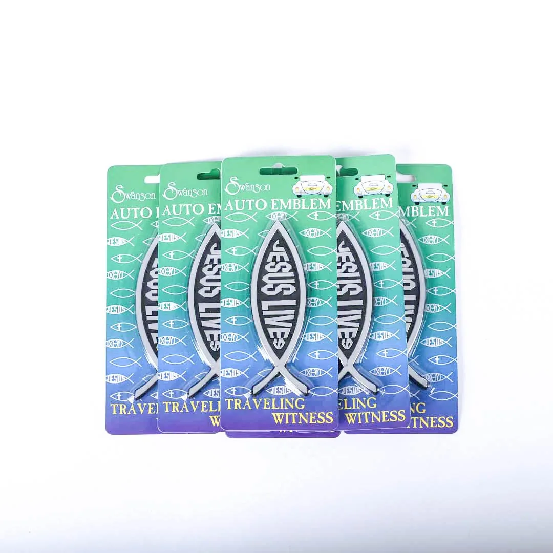 Auto Emblem Jesus Lives Fish Silver -Swanson Christian Product