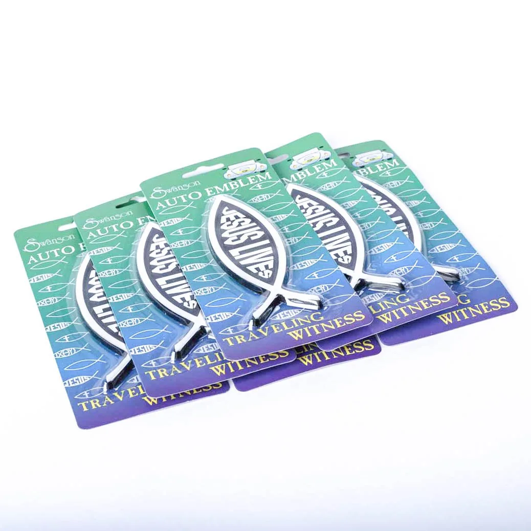 Auto Emblem Jesus Lives Fish Silver -Swanson Christian Product