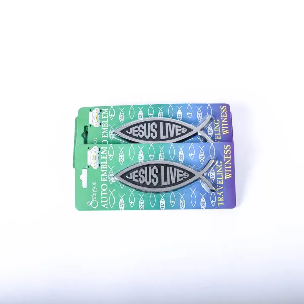 Auto Emblem Jesus Lives Fish Silver -Swanson Christian Product