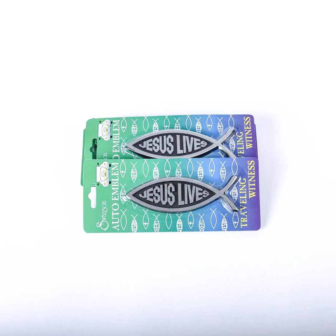 Auto Emblem Jesus Lives Fish Silver -Swanson Christian Product