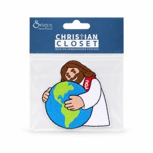 Jesus Patch – Embroidered Iron-On Jesus Holding the World – Pack of 3