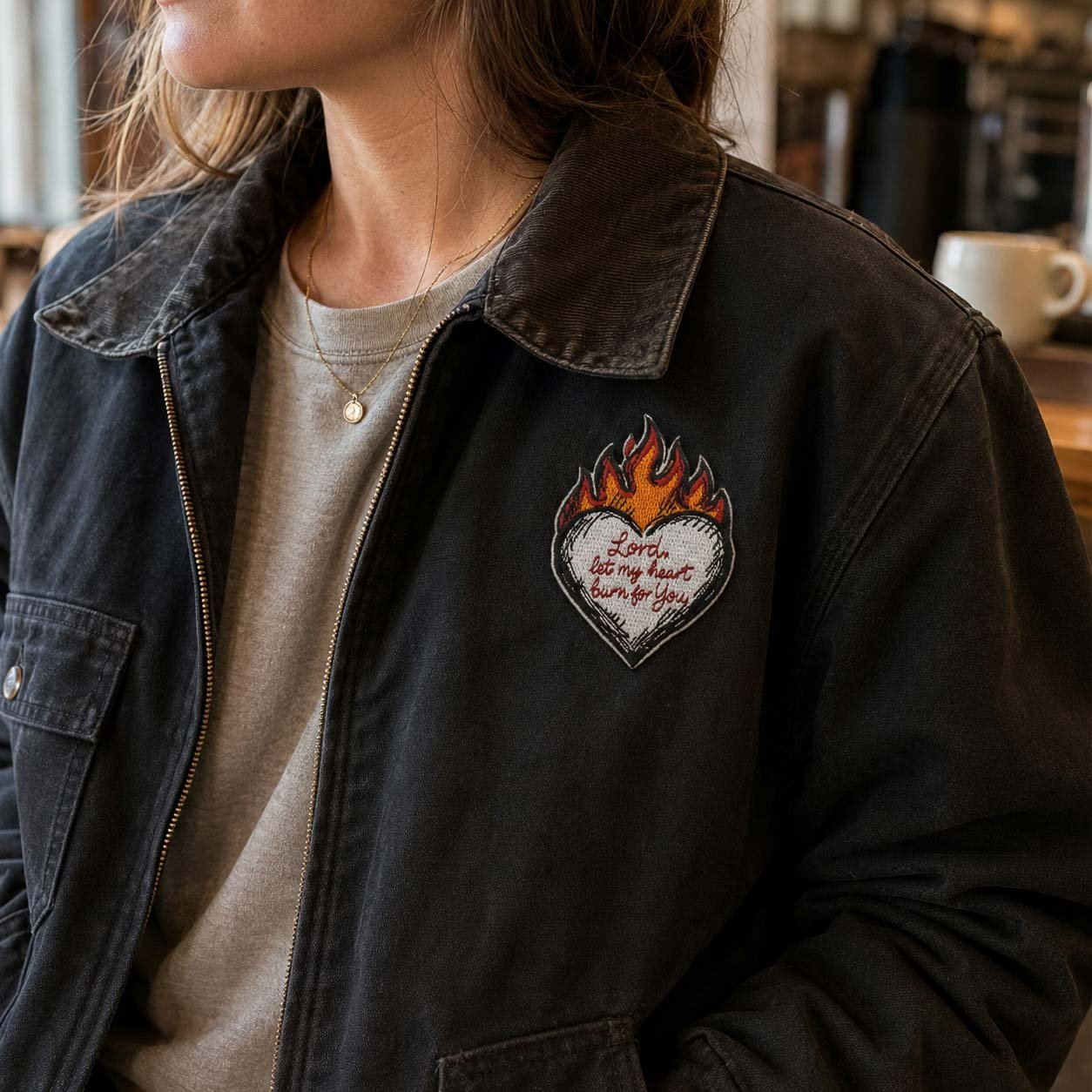 Christian Iron-On Patch - Embroidered Flaming Heart Prayer - Pack of 3 - Image 3