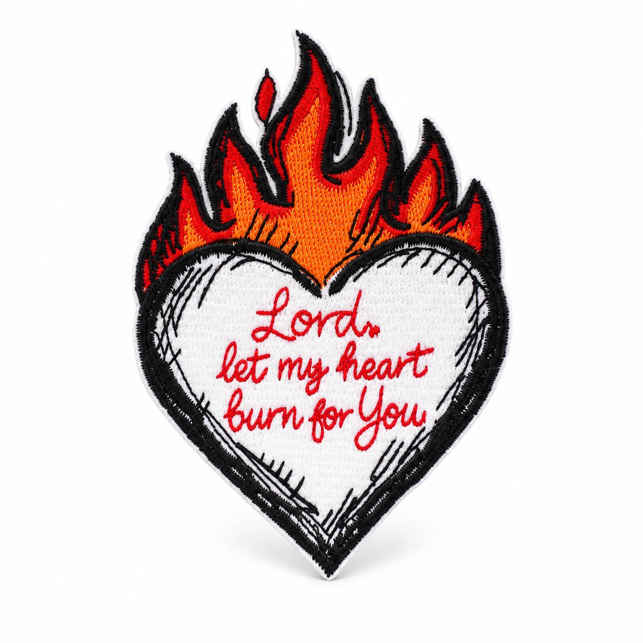 Christian Iron-On Patch - Embroidered Flaming Heart Prayer - Pack of 3 - Image 2