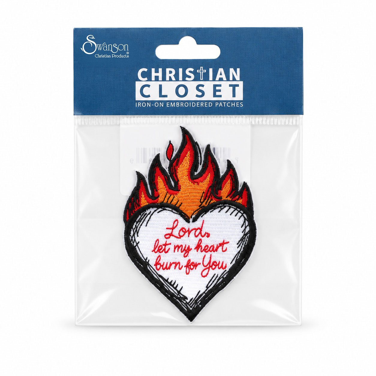 Christian Iron-On Patch - Embroidered Flaming Heart Prayer - Pack of 3