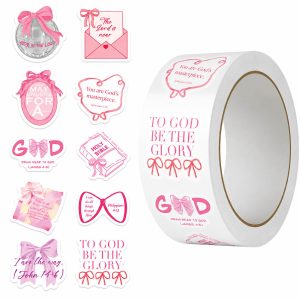 Christian Stickers – Pink Bow Bible Verse Roll, 500 Count