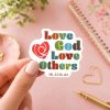 Christian Love God Love Others sticker with Matthew 22 Bible verse, uplifting faith decal for journals and laptops