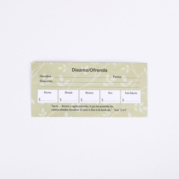 Spanish Envelope for Tithe and Offering - Deuteronomy 12:6-7 Green - 100 Ct.