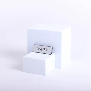 Badge Engraved Contemporary Usher Silver Pin