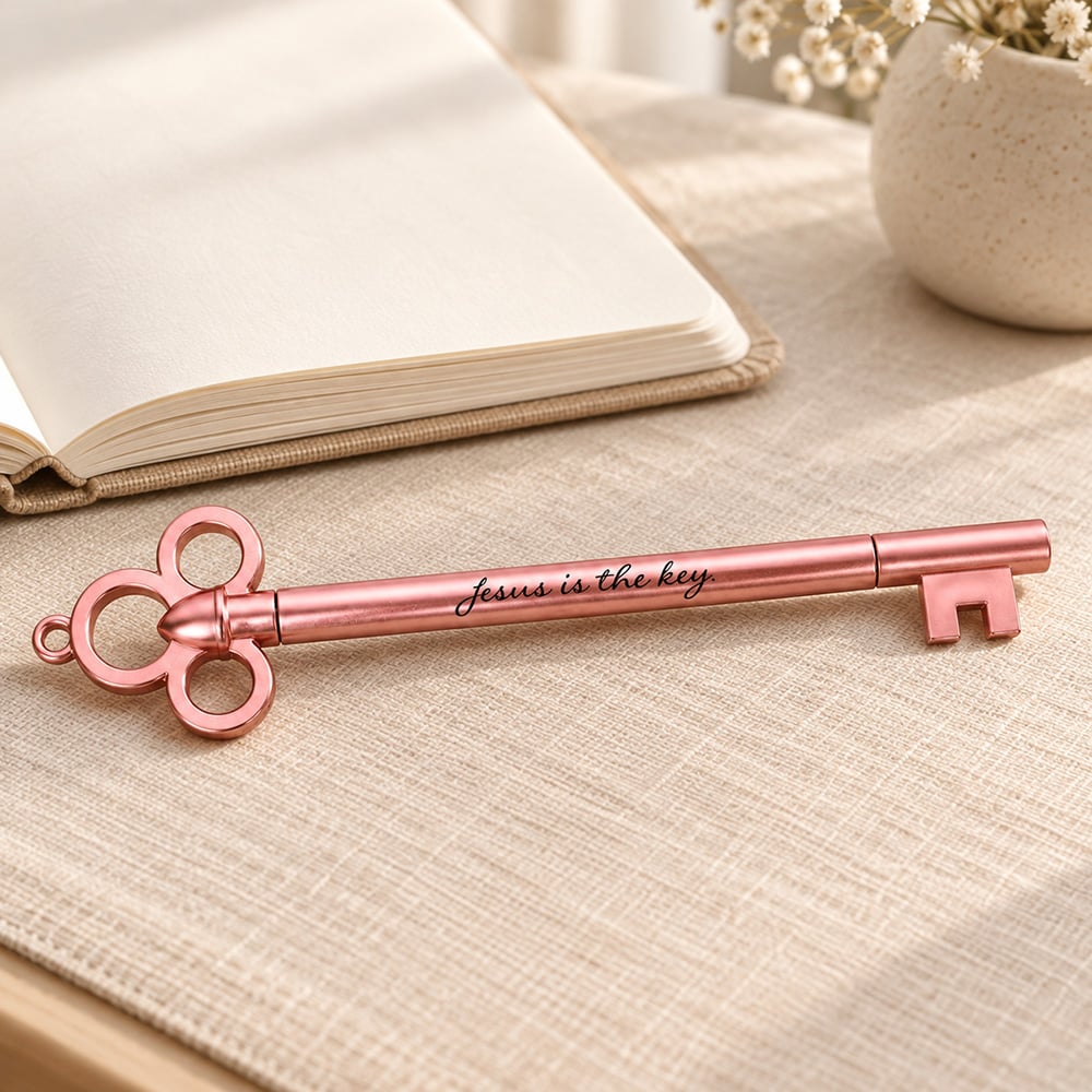 Pink Key Pen - 'Jesus Is the Key' John 14:6 Gel Ink - Pack of 12 - Image 3