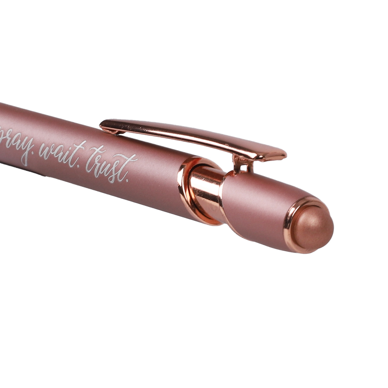 Gift Pen - Pray Wait Trust - Rose Gold - Stylus Tip - Image 3