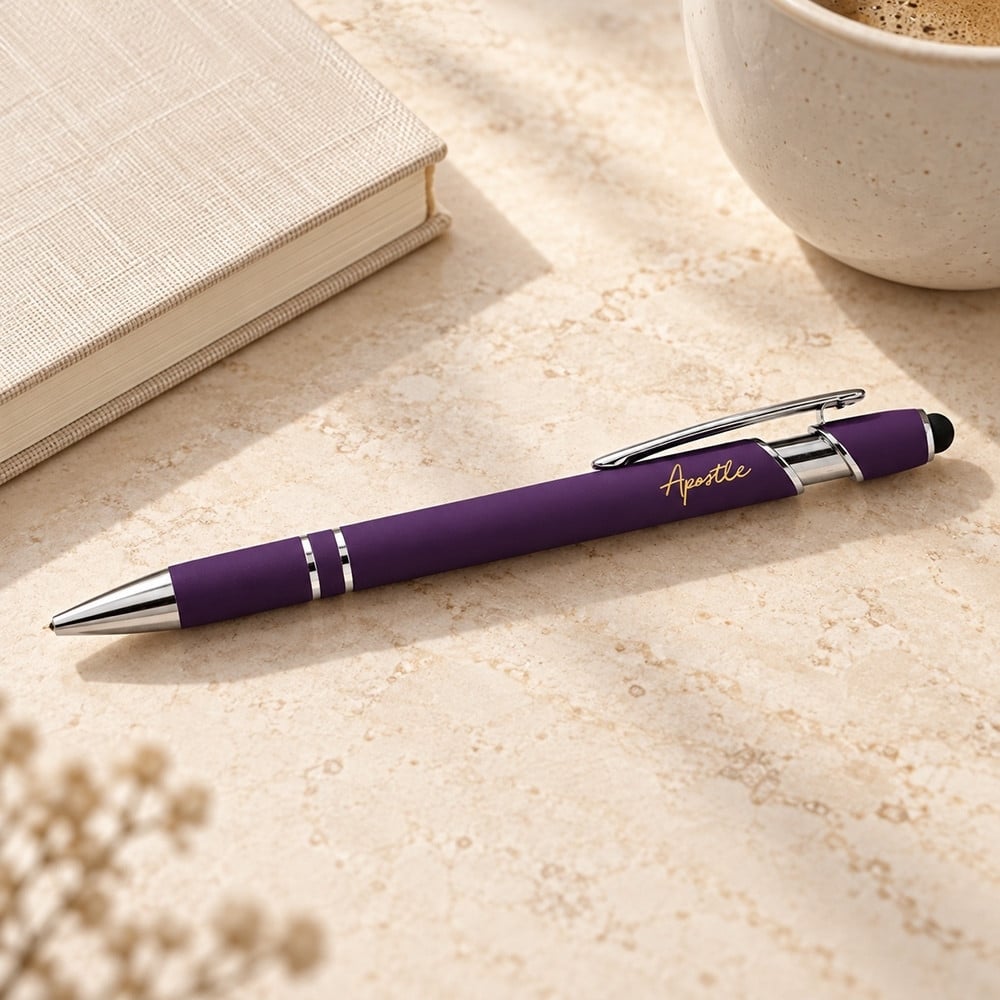 Apostle Pen - Purple Soft Touch Ballpoint and Stylus - Image 2