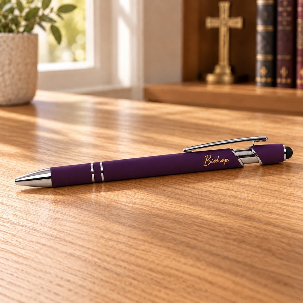 Bishop Pen - Purple Soft Touch Ballpoint and Stylus - Image 2