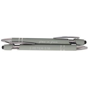 Grow in Grace Pen – 2 Peter 3:18 Sage Soft Touch Ballpoint and Stylus
