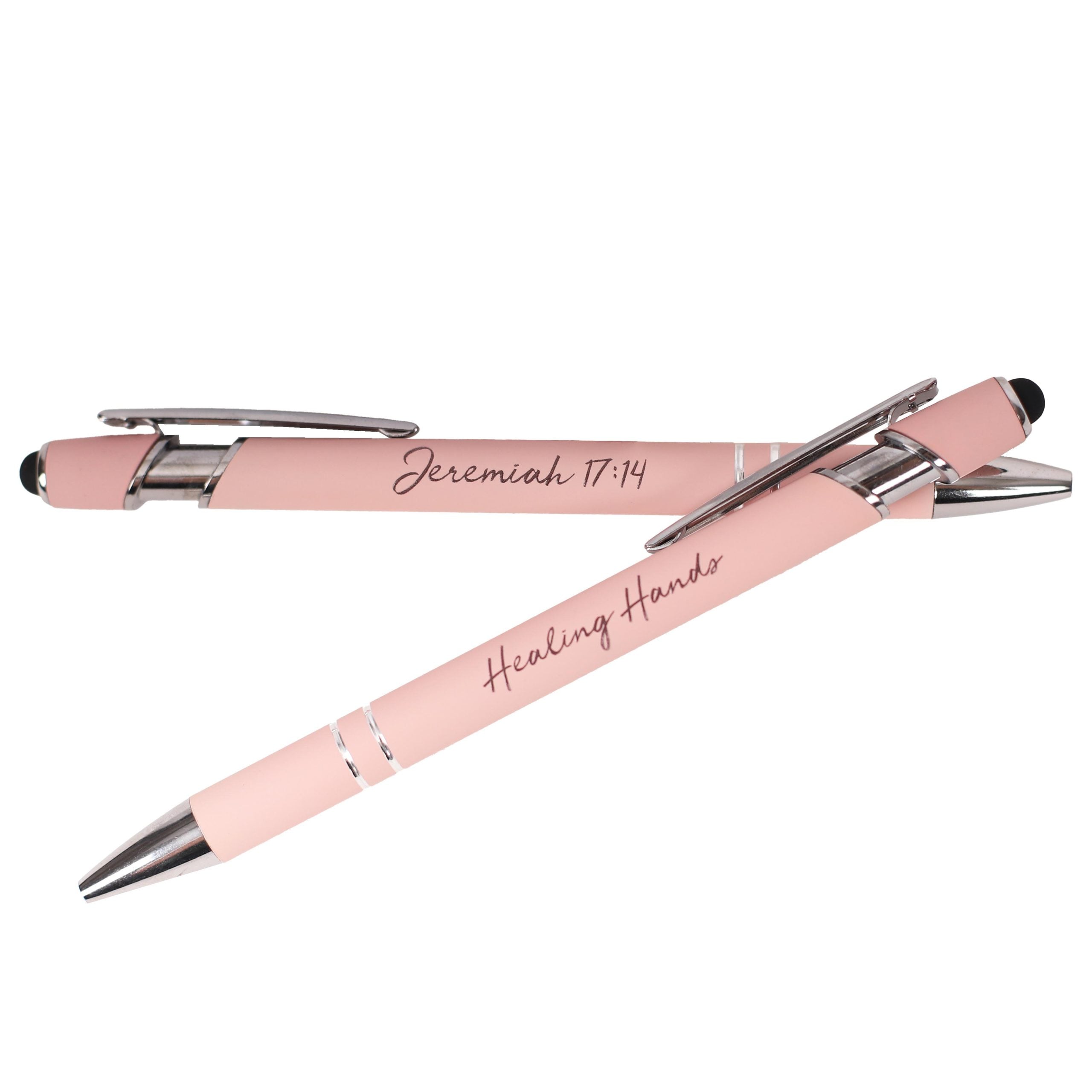 Healing Hands Pen - Jeremiah 17:14 Blush Soft Touch with Stylus - Image 3