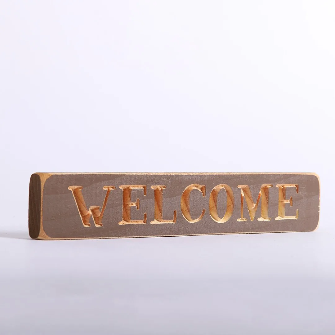 Sign Engraved Wood Welcome Brown- Swanson Christian Products - Side Angle