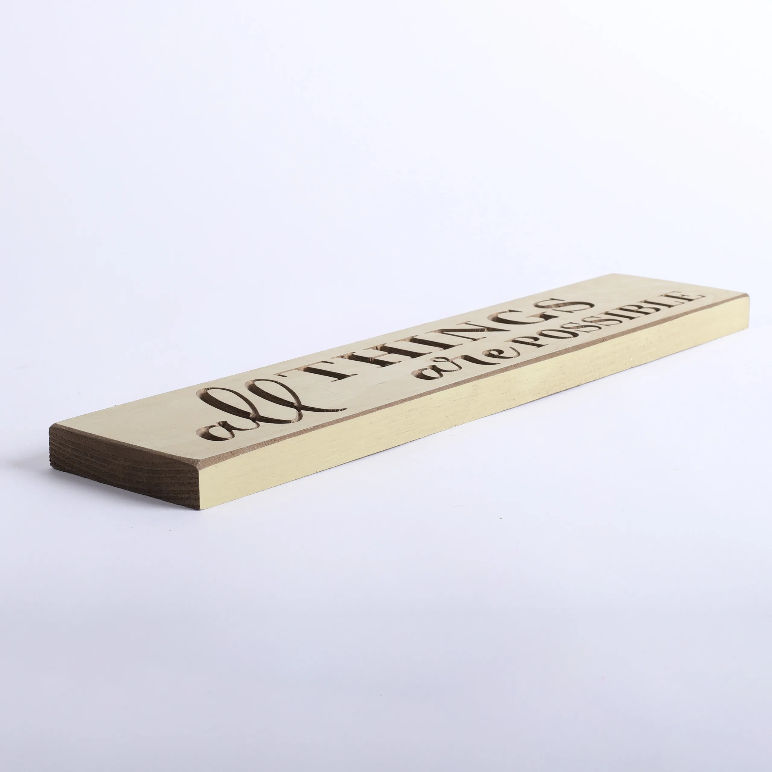 Sign Engraved Wood All Things Are Possible Cottage Green- Swanson Christian Products - Angle View