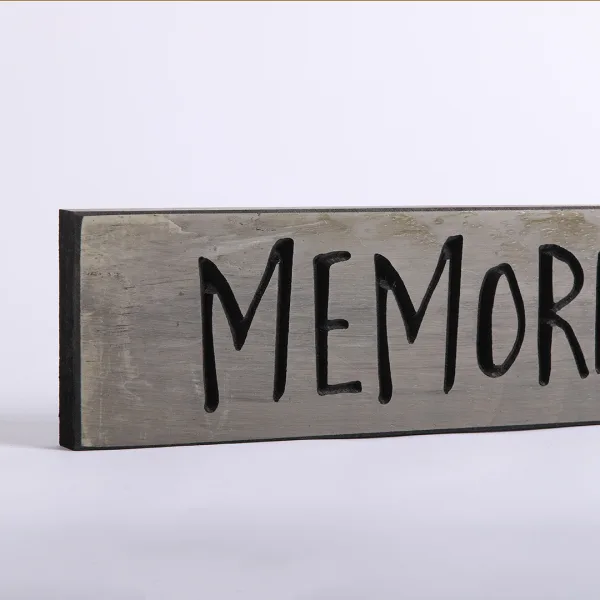 Sign Engraved Wood Memories Made Here Sage- Swanson Christian Products - Closeup View