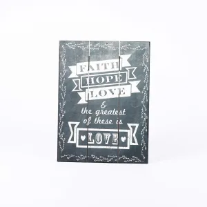Wall Decor – Wood Slat Chalk Print – Faith Hope Love