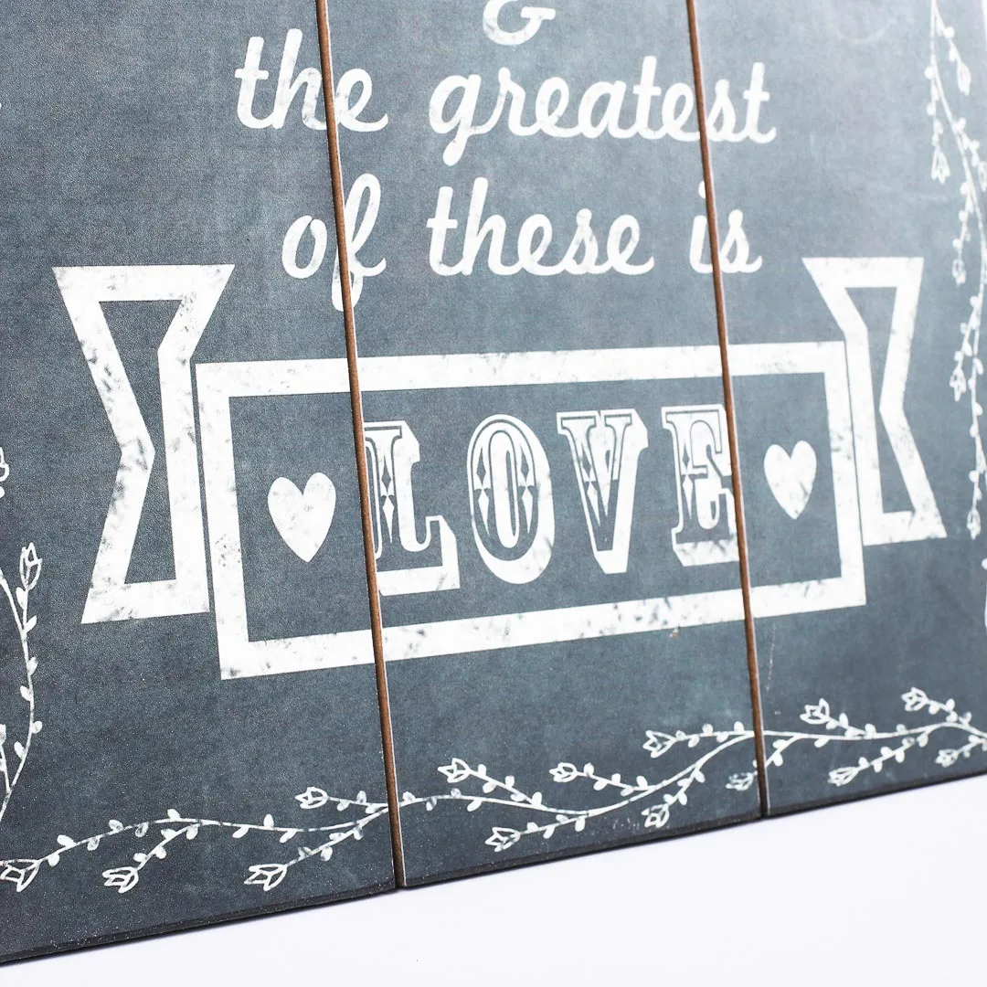Wall Decor Wood Slat Chalk Print Faith Hope Love- Swanson Christian Products