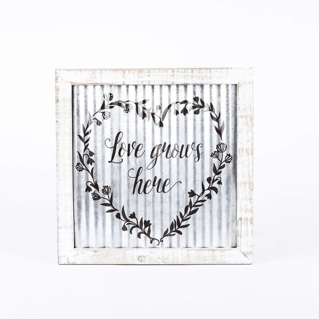 Wall Decor - Corrugated Tin - Love Grows Here - 14x14x.5 | Swanson Christian Products
