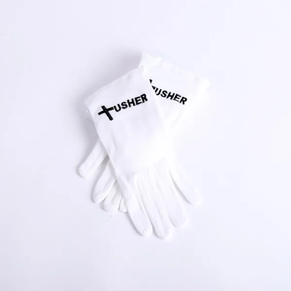 White Usher Glove Usher And Cross in Black- Swanson Christian Products