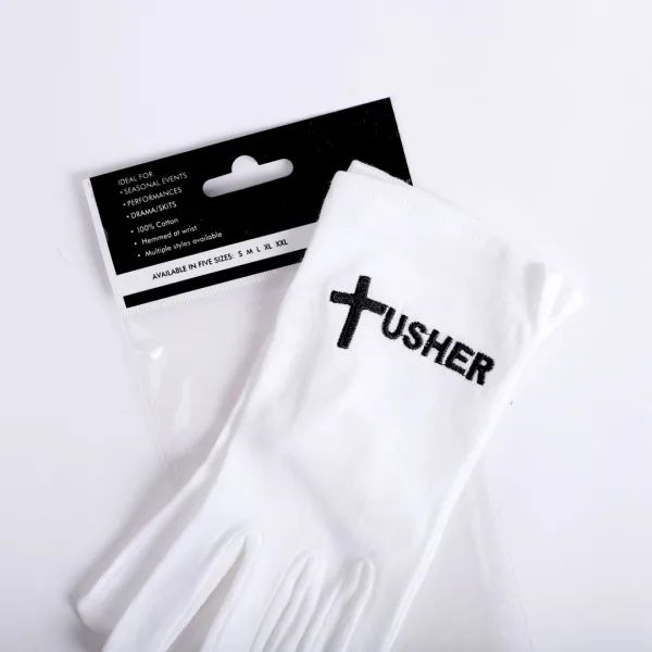 White Usher Glove Usher And Cross in Black- Swanson Christian Products