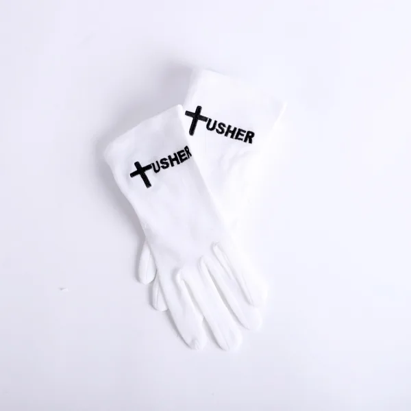White Usher Glove Usher And Cross in Black- Swanson Christian Products