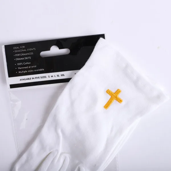 WHITE GLOVE W/ANTIQUE GOLD CROSS M