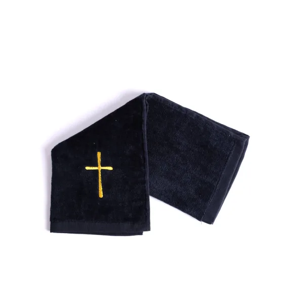 Black Cotton pastor towel with embroidered gold cross