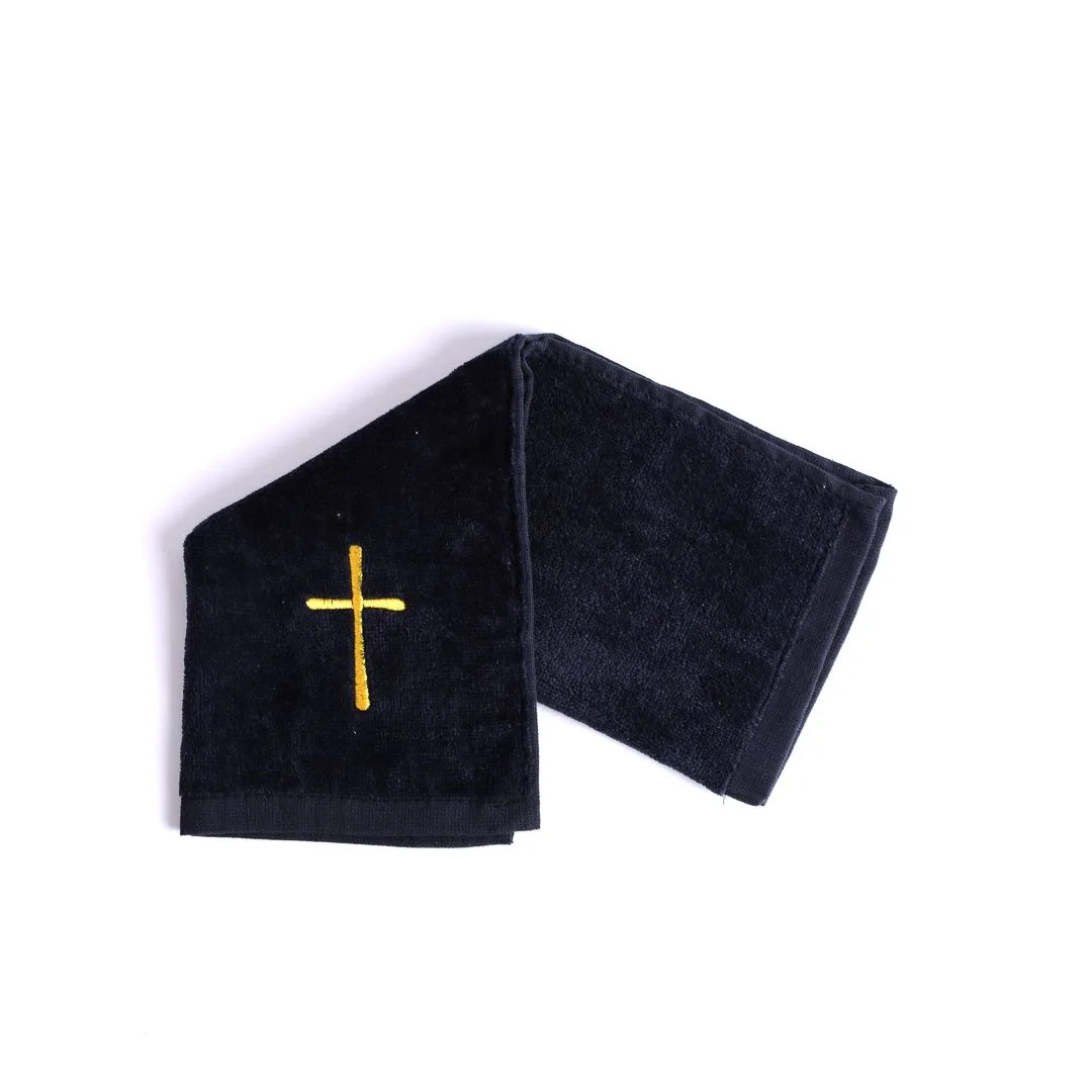 Black Cotton pastor towel with embroidered gold cross
