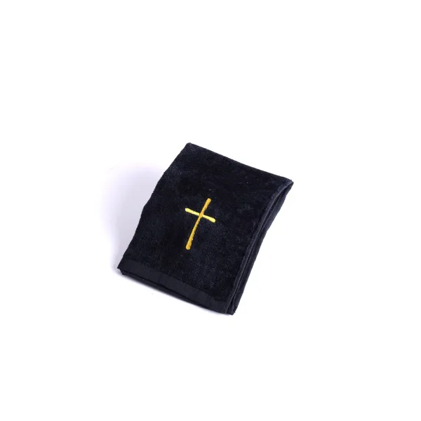 Black Cotton pastor towel with embroidered gold cross