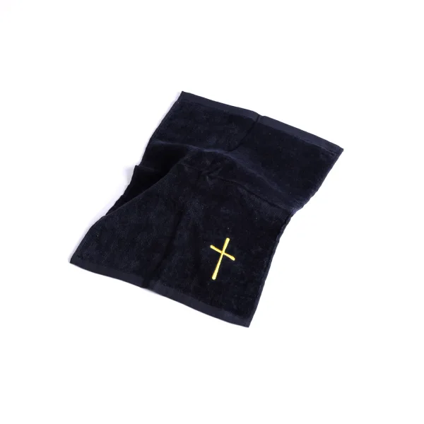 Black Cotton pastor towel with embroidered gold cross