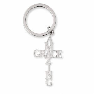 Amazing Grace Keychain – Stainless Steel Cut-Out Cross – Pack of 3
