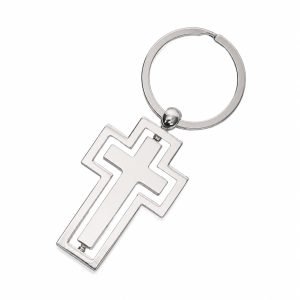 Spinning Cross Keychain – Polished Silver Nested Design – Pack of 3