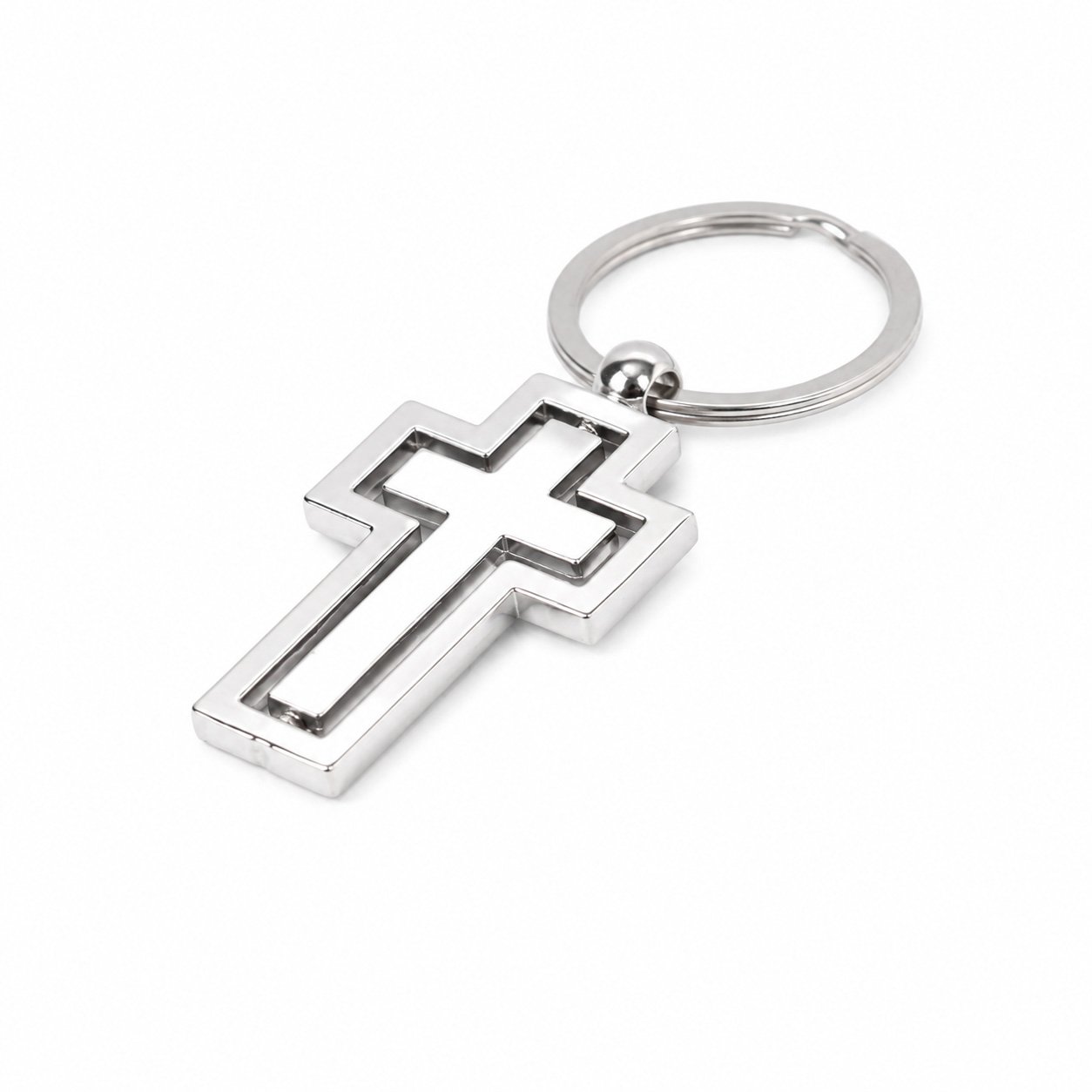 Spinning Cross Keychain - Polished Silver Nested Design - Pack of 3 - Image 2