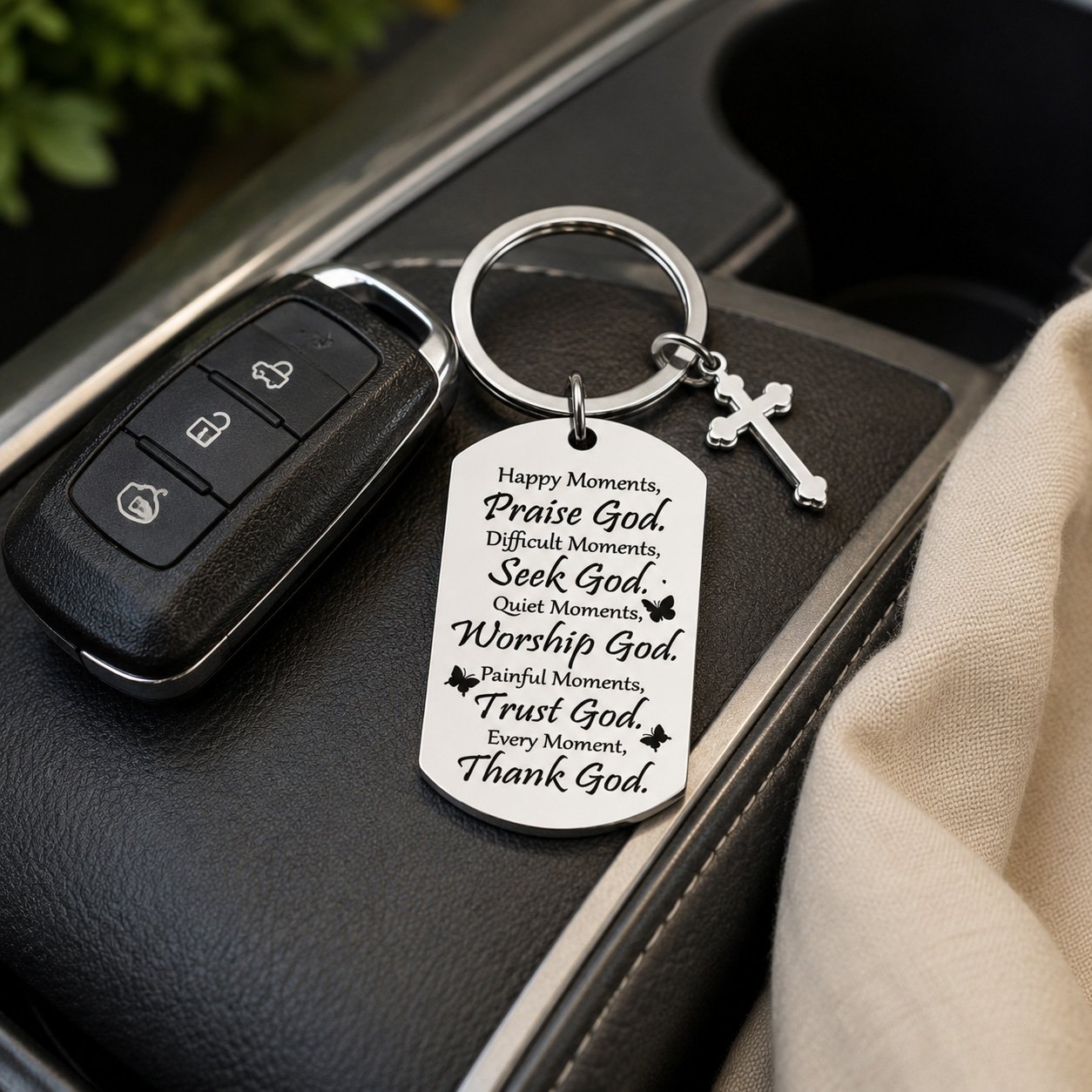 Praise God Keychain - Happy Moments Stainless Steel Tag with Cross - Pack of 3 - Image 3