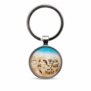 Walk by Faith Keychain – 2 Corinthians 5:7 Beach Scene – Pack of 3