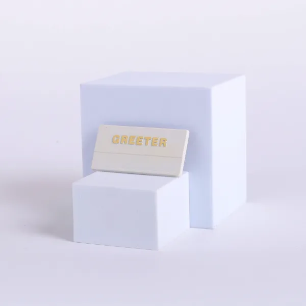 Badge Greeter White Plastic/Gold Letters- Swanson Christian Products