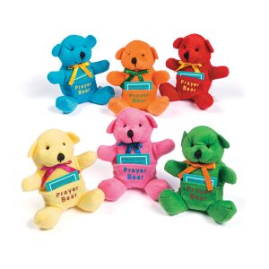 Plush Prayer Bear W/Pocket Assorted Colors 4In Pack of 12