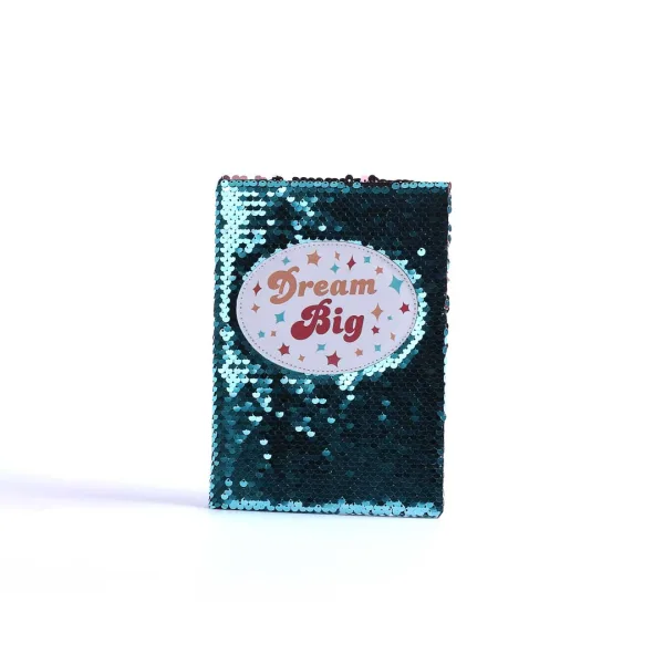 Dream big sequin journal notebook- diary- turquoise with rose gold- Swanson Christian Products